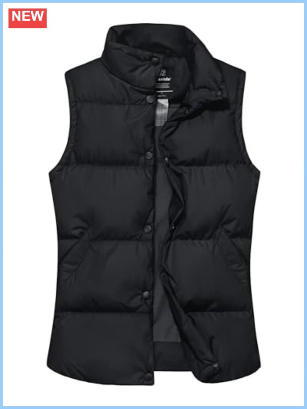 Quilted Puffer Vest Stand Collar Snap Winter Outerwear